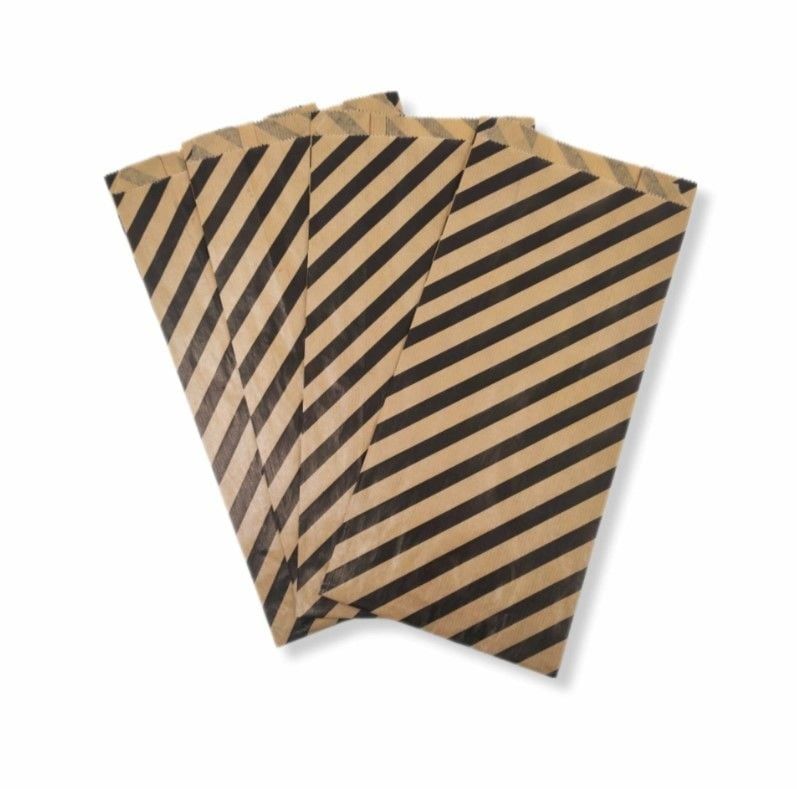 15x33 cm Siyah Çizgili Şamua Kraft Körüklü Kese Kağıdı 500gr 60 - 70 Adet