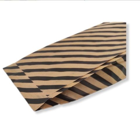 15x33 cm Siyah Çizgili Şamua Kraft Körüklü Kese Kağıdı 500gr 60 - 70 Adet
