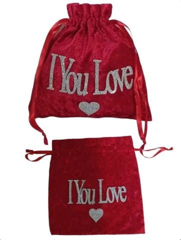 I Love You Yazılı Kadife Kese (20*20cm)