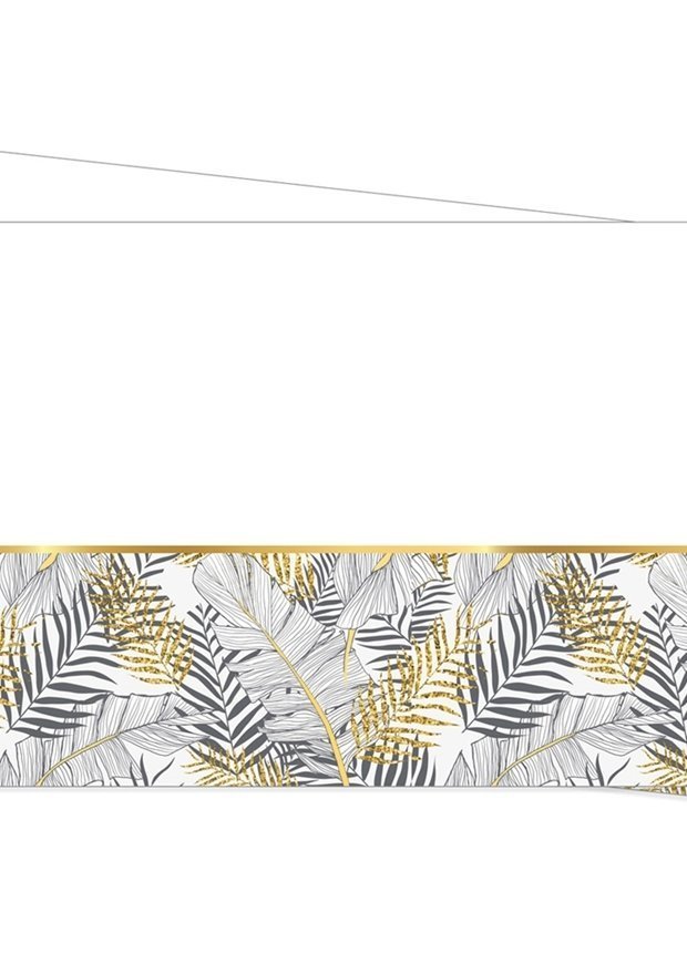 Altın Simli Yapraklar Plastik Beyaz Masa Örtüsü