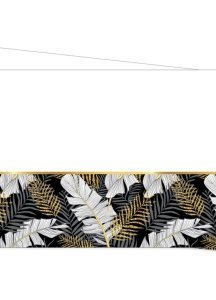 Altın Simli Yapraklar Plastik Siyah Masa Örtüsü