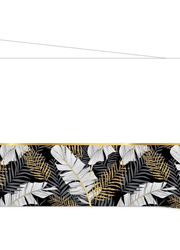 Altın Simli Yapraklar Plastik Siyah Masa Örtüsü