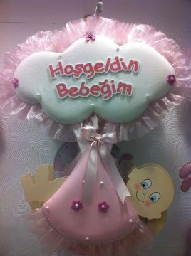 Bebek odası kapı süsü;Bulut,Kundakta Bebek