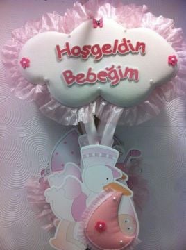 Bebek Odası Kapı Süsü; Bulut Leylek Baskılı