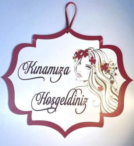 Ahşap Kınamıza Hoşgeldiniz Uv Baskılı Kapı Süsü