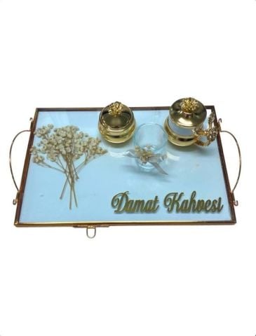 Süslü Çift Kat Camlı Damat Tepsisi
