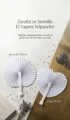 Plastik Saplı Üzeri Kağıt (Yuvarlak-Kalp) Yelpaze