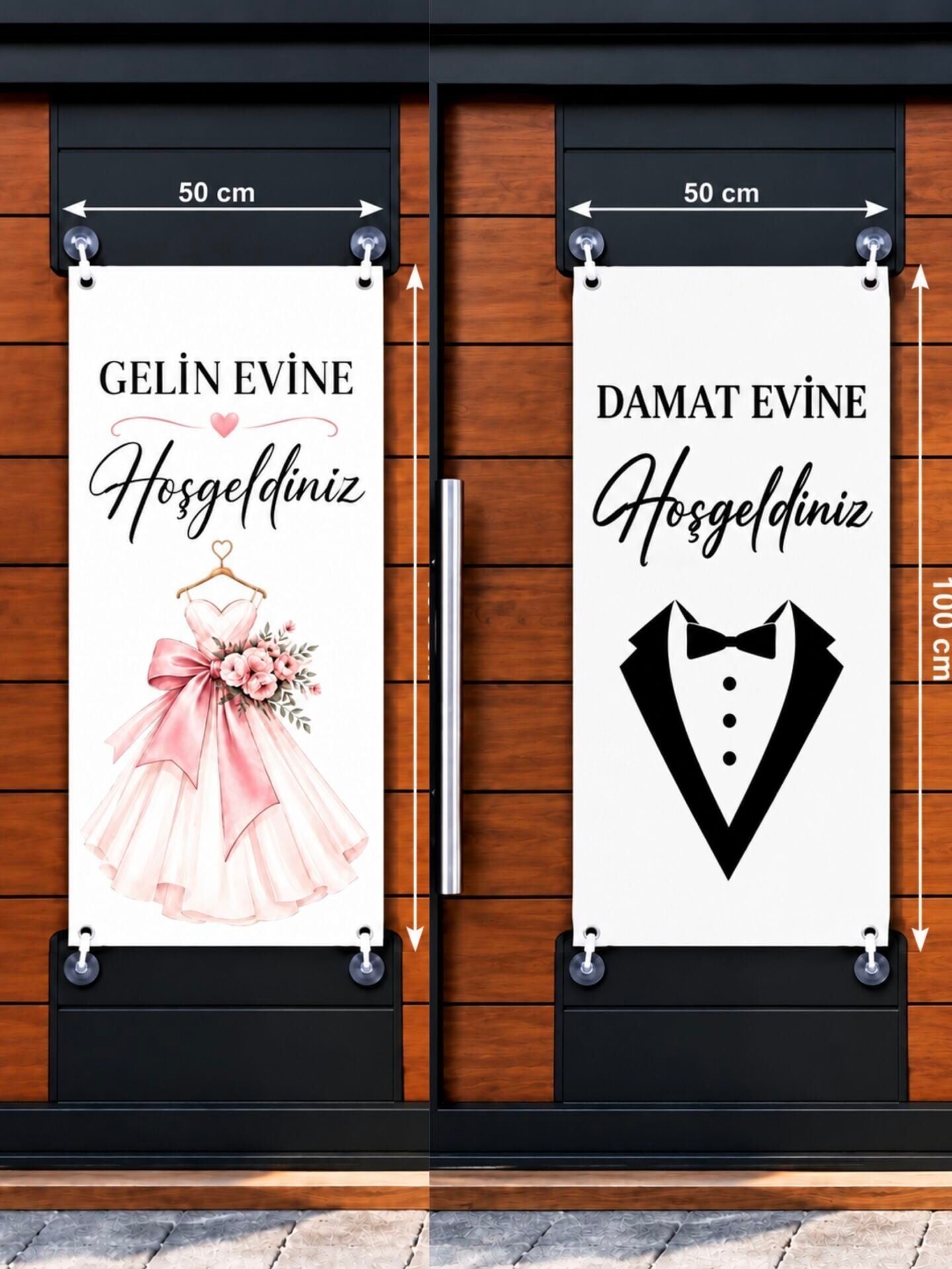Gelin -Damat Kapı Süsü / Gelin Evine -Damat Evine Hoş Geldiniz 50×100 cm