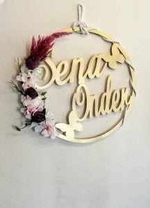 30 cm Süslü İsim yazılı RENKLİ Ahşap Yuvarlak Kapı süsü