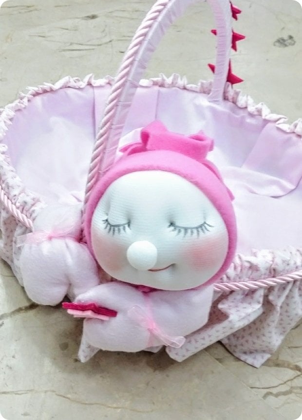 Pembe Yanaklı Bebek 3 Lü Set ; Kapı Süsü / Sepet / Takı Yastığı