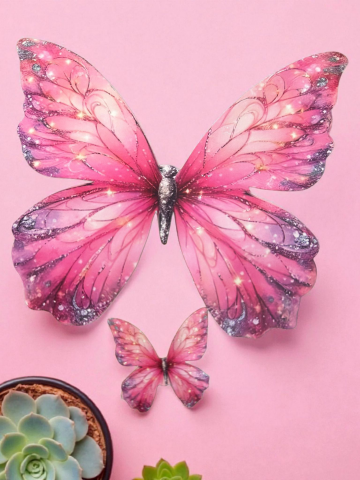 Çift taraf baskılı  Büyük & Küçük pembe kelebek seti (5 takım)