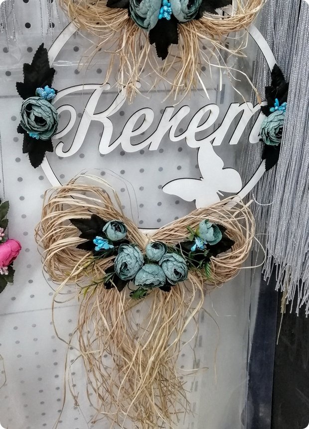 Süslü Ahşap isim yazılı kapı süsü