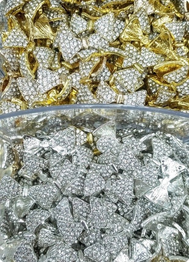 50 Li 2,5 Cm Metal Taşlı Papyon, Fiyonk Süsleme Objesi