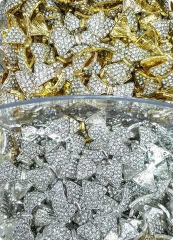 50 Li 2,5 Cm Metal Taşlı Papyon, Fiyonk Süsleme Objesi