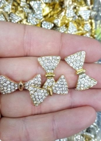 50 Li 2,5 Cm Metal Taşlı Papyon, Fiyonk Süsleme Objesi