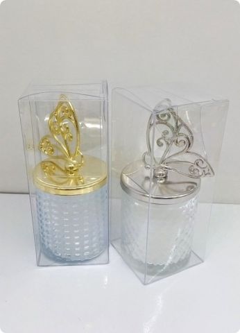 100 lü Kristalize Bardak Mum (Metalize Kelebek tepeli)