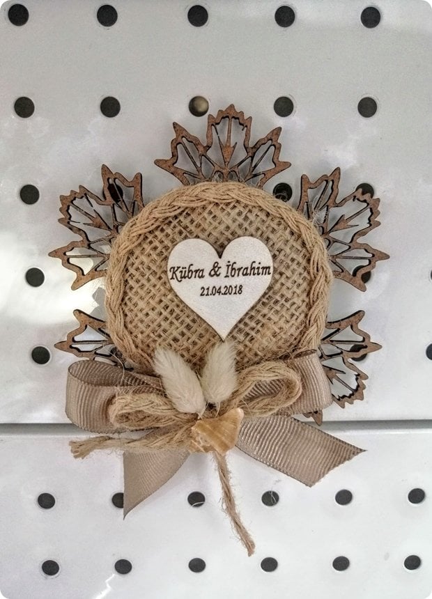20 li Süslü yaprak desenli kraft nikah magnet