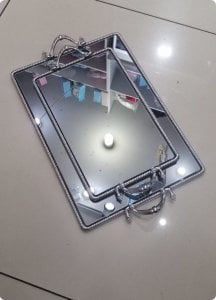 Kenarı metal burgulu aynalı tepsi takımı