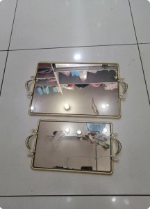 Kenarı metal burgulu aynalı tepsi takımı