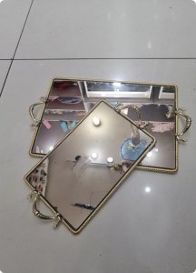 Kenarı metal burgulu aynalı tepsi takımı