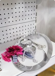 Süslü Şeffaf pleksili oval tepsi damat kahvesi