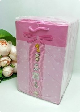 11x17 Cm Fiyonklu Pembe İpli Karton Çanta, Poşet