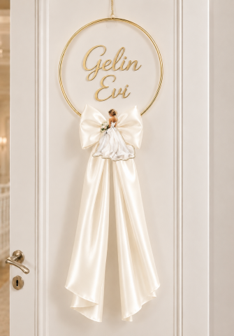 Saten kumaşlı pleksi gelin evi kapı süsü