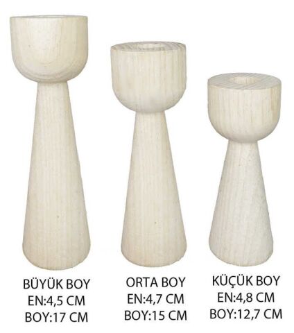 AĞAÇ KÜTÜK ŞAMDAN KADEH NATUREL PK:3 LÜ SET