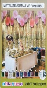 2 Lİ SET METALİZE FON SÜSÜ ASMALI 50x230 CM PEMBE