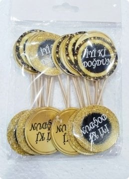 20 li İyiki Doğdun Süsleme Kürdanı (Cupcake - Muffin -kek dekoratif kürdan)