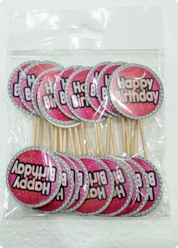 20 li Happy Birthday Süsleme Kürdanı (Cupcake - Muffin -kek dekoratif kürdan)