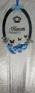 Küçük püsküllü oval şeffaf pleksi kapı süsü