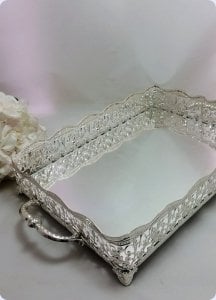 Dikdörtgen aynalı telkari tepsi (34x24 Cm)