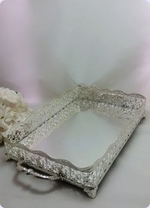 Dikdörtgen aynalı telkari tepsi (34x24 Cm)