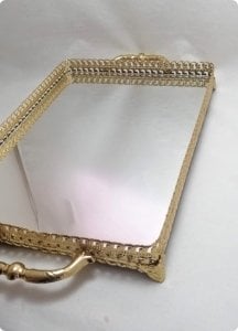 Gül Desenli Dikdörtgen Aynalı Tepsi (42x24)