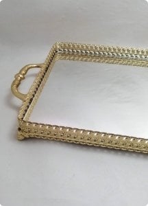 Gül Desenli Dikdörtgen Aynalı Tepsi (42x24)