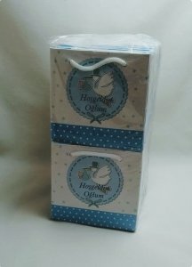 50 Li Leylekli Hoşgeldin Kızım/Oğlum Karton Çanta 11x11 Cm
