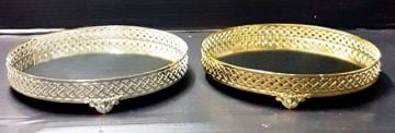 Büyük metal güpürlü Yuvarlak aynalı tepsi 35 cm
