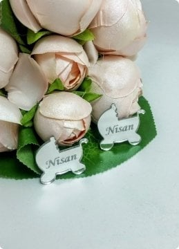 İsim Yazılı Ayna Puset Bebek Şekeri (Lazer Kesim Pleksi Ayna)