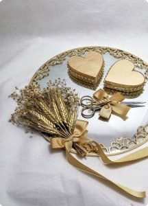 Başak süslemeli Yuvarlak yükselticili metal tepsi