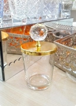50 lİ Kristal Tepelikli Üçgen Cam orta boy Bardak Mumluk / Şekerlik