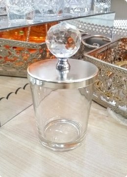 50 lİ Kristal Tepelikli Üçgen Cam orta boy Bardak Mumluk / Şekerlik